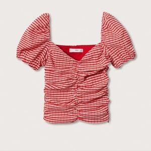 Mango Red Gingham Puff Sleeve Top Small